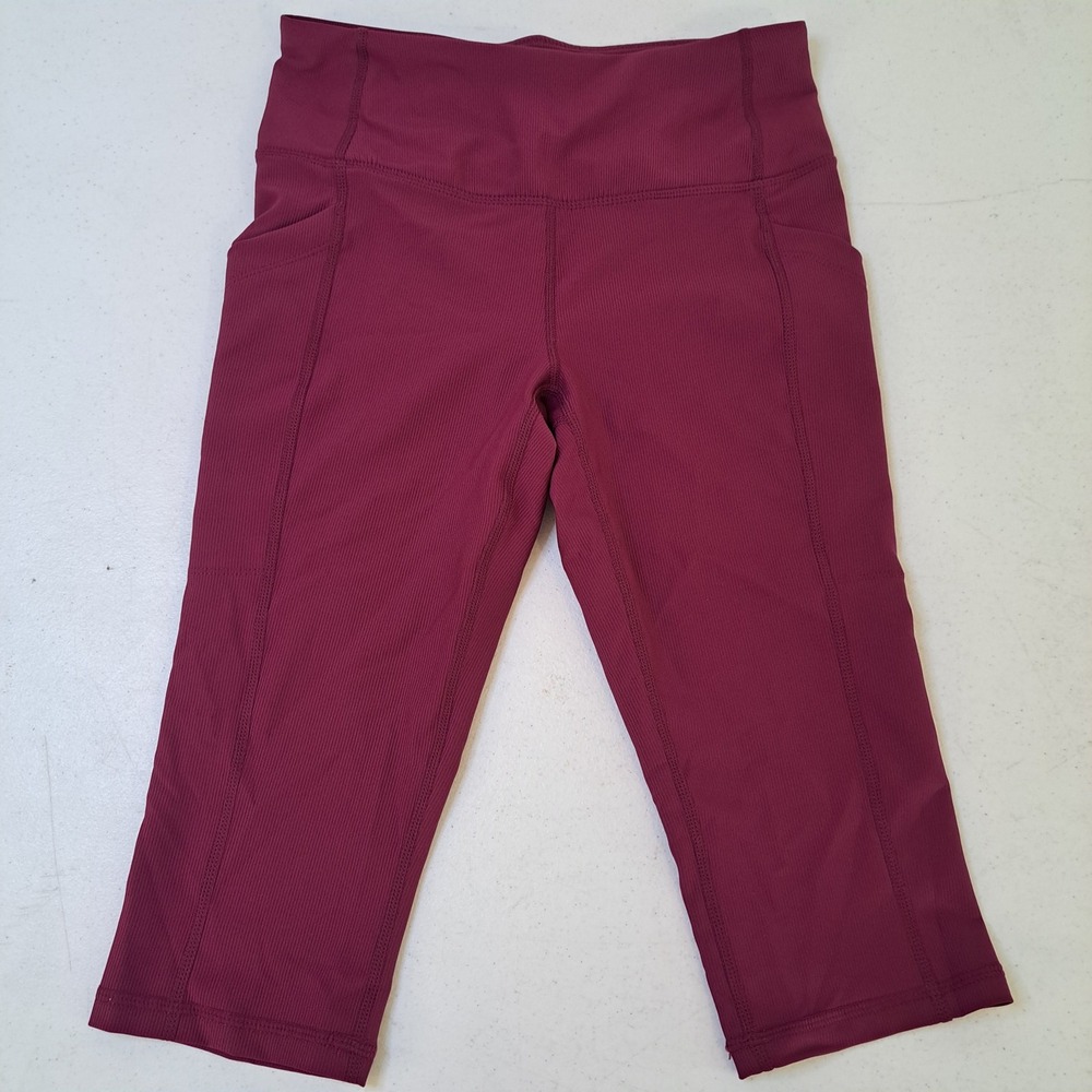 32‎ Degrees Cool Leggings Small Burgundy Ribbed Capri Side Pockets 1566-140